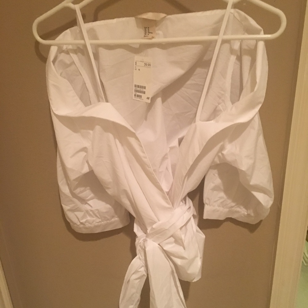 White wide neck wrap top.
